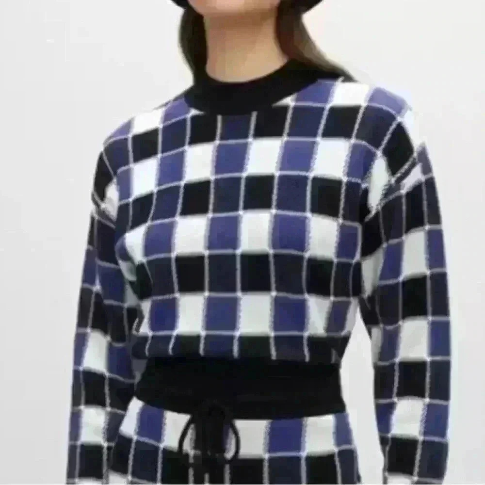 BOSS HUGO BOSS $278 Sweater Fiametta Pullover Check‎ Wool Blend Plaid Fall Cozy